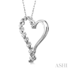 1/10 Ctw Round Cut Diamond Half Journey Heart Pendant in 10K White Gold with Chain