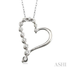 1/10 ctw Round Cut Diamond Half Journey Heart Pendant in 10K White Gold with Chain