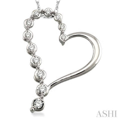 1/10 ctw Round Cut Diamond Half Journey Heart Pendant in 10K White Gold with Chain