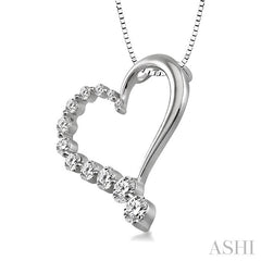 1/2 ctw Round Cut Diamond Heart Half Journey Pendant in 14K White Gold with Chain