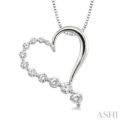 1/2 ctw Round Cut Diamond Heart Half Journey Pendant in 14K White Gold with Chain