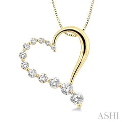 1/2 ctw Round Cut Diamond Heart Half Journey Pendant in 14K Yellow Gold with Chain