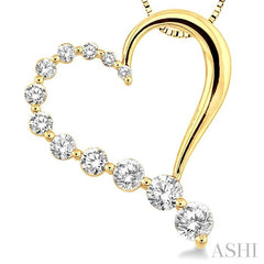 1/2 ctw Round Cut Diamond Heart Half Journey Pendant in 14K Yellow Gold with Chain