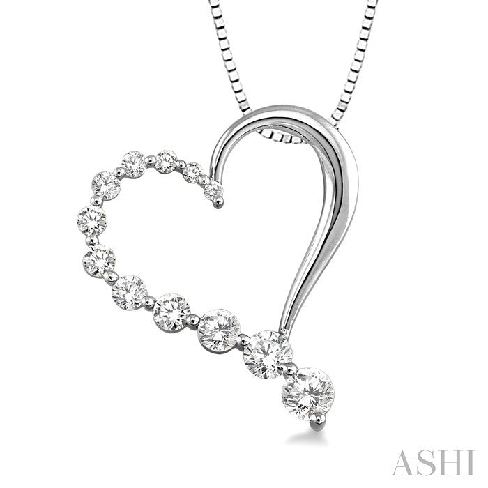1/4 Ctw Round Cut Diamond Heart Half Journey Pendant in 14K White Gold with Chain