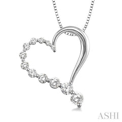1/4 Ctw Round Cut Diamond Heart Half Journey Pendant in 14K White Gold with Chain