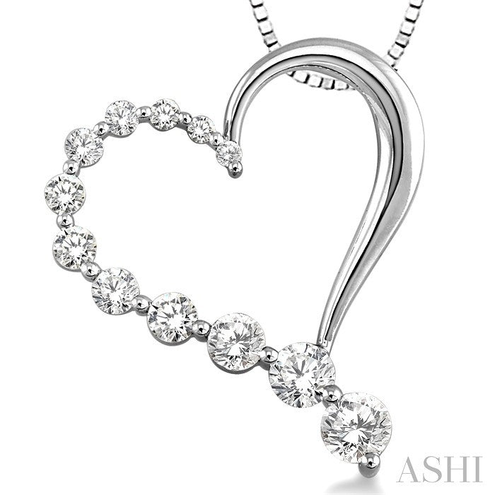 1/4 Ctw Round Cut Diamond Heart Half Journey Pendant in 14K White Gold with Chain