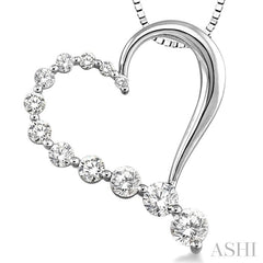 1/4 Ctw Round Cut Diamond Heart Half Journey Pendant in 14K White Gold with Chain