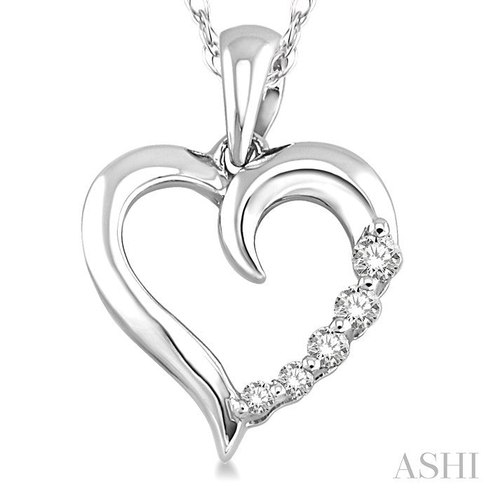 1/10 Ctw Round Cut Diamond Heart Shape Journey Pendant in 14K White Gold with Chain