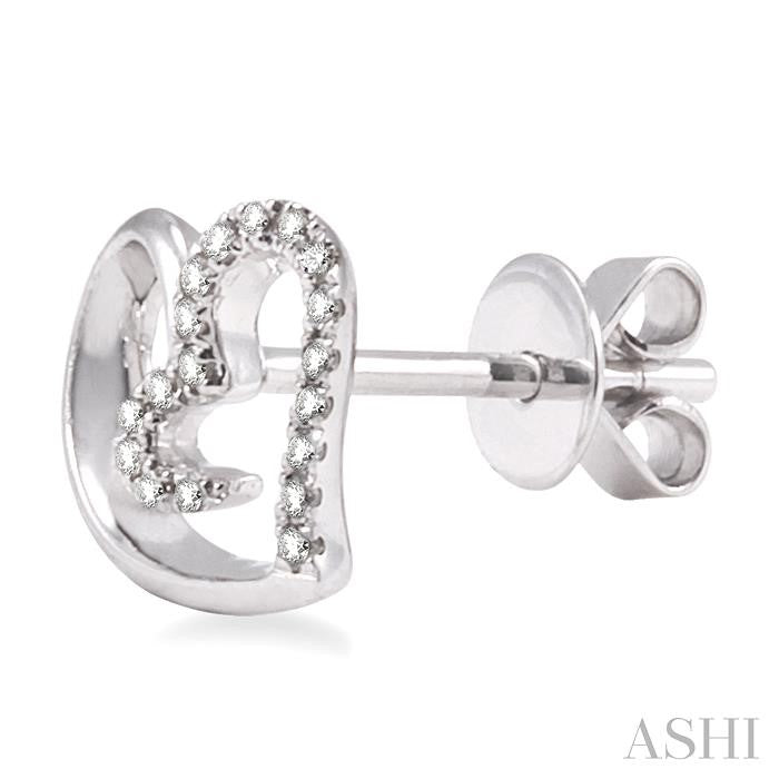 1/10 ctw Round Cut Diamond Heart Shape Earrings in 14K White Gold