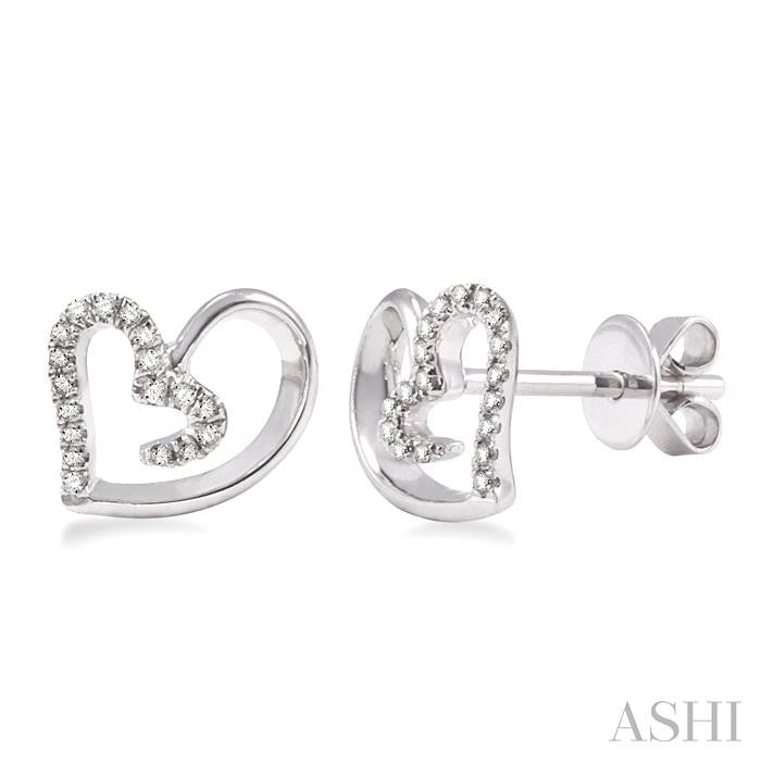 1/10 ctw Round Cut Diamond Heart Shape Earrings in 14K White Gold