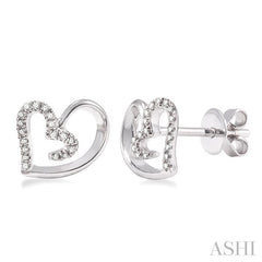 1/10 ctw Round Cut Diamond Heart Shape Earrings in 14K White Gold