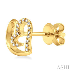 1/10 ctw Round Cut Diamond Heart Shape Earrings in 14K Yellow Gold