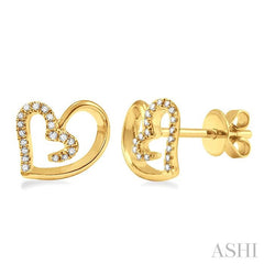 1/10 ctw Round Cut Diamond Heart Shape Earrings in 14K Yellow Gold