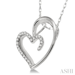 1/10 Ctw Round Cut Diamond Heart Shape Pendant in 14K White Gold with Chain
