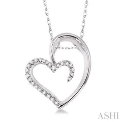 1/10 ctw Round Cut Diamond Heart Shape Pendant in 14K White Gold with Chain