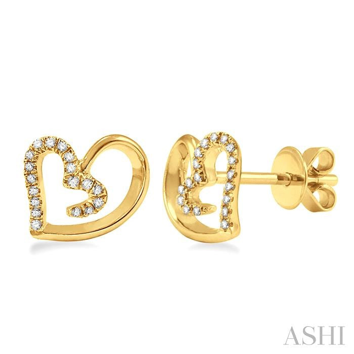 1/10 ctw Round Cut Diamond Heart Shape Earrings in 10K Yellow Gold