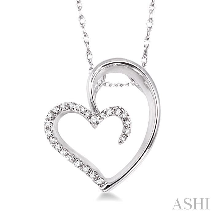 1/10 ctw Round Cut Diamond Heart Shape Pendant in 10K White Gold with Chain