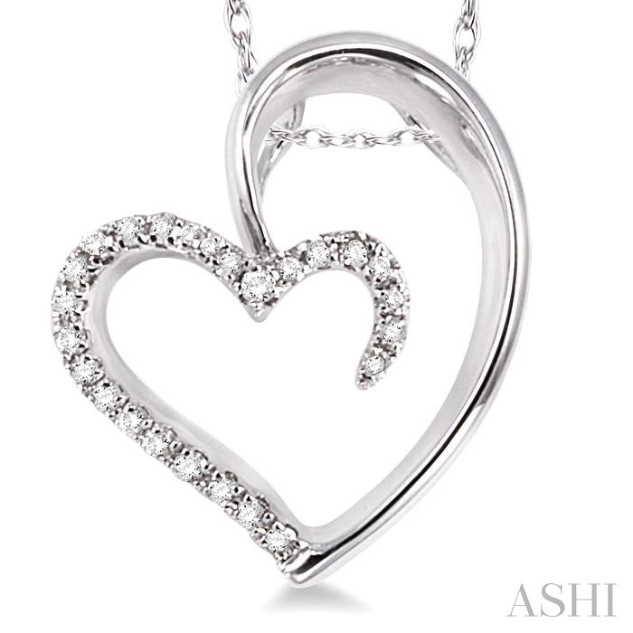1/10 ctw Round Cut Diamond Heart Shape Pendant in 10K White Gold with Chain