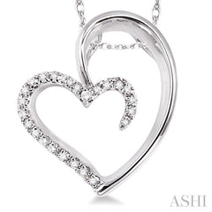 1/10 ctw Round Cut Diamond Heart Shape Pendant in 10K White Gold with Chain