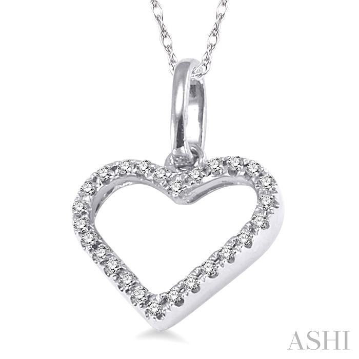 1/10 ctw Round Cut Diamond Heart Shape Pendant in 14K White Gold with Chain