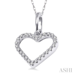 1/10 ctw Round Cut Diamond Heart Shape Pendant in 14K White Gold with Chain