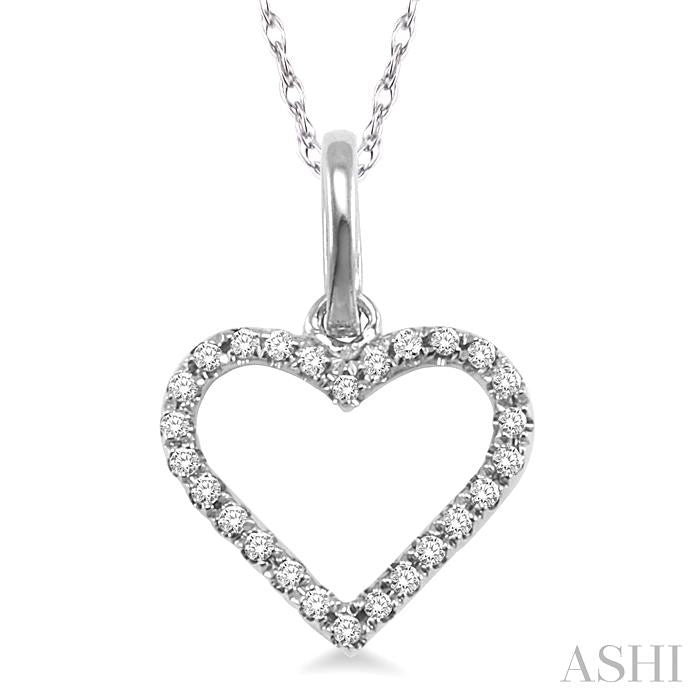 1/10 ctw Round Cut Diamond Heart Shape Pendant in 14K White Gold with Chain