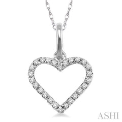 1/10 ctw Round Cut Diamond Heart Shape Pendant in 14K White Gold with Chain