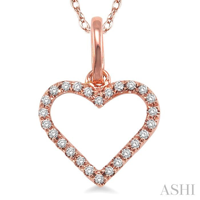 1/10 ctw Round Cut Diamond Heart Shape Pendant in 10K Rose Gold with Chain