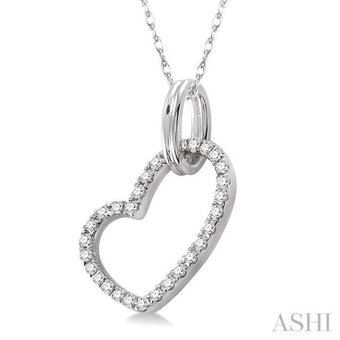 1/6 ctw Round Cut Diamond Heart Shape Pendant in 14K White Gold with Chain