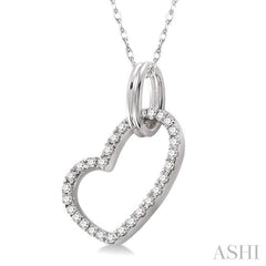 1/6 ctw Round Cut Diamond Heart Shape Pendant in 14K White Gold with Chain