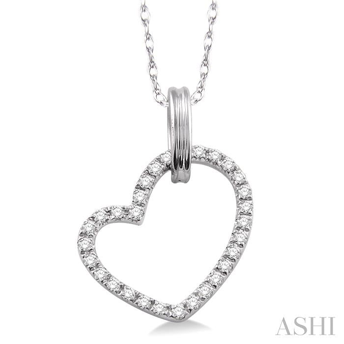 1/6 ctw Round Cut Diamond Heart Shape Pendant in 14K White Gold with Chain