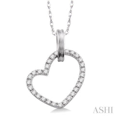 1/6 ctw Round Cut Diamond Heart Shape Pendant in 14K White Gold with Chain