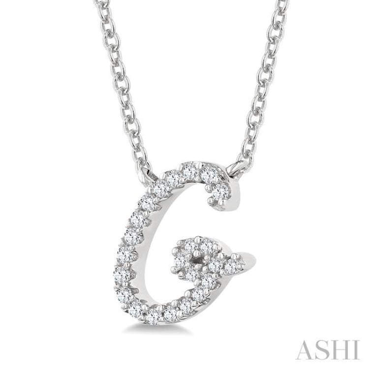1/10 Ctw Initial 'G' Round cut Diamond Pendant With Chain in 10K White Gold