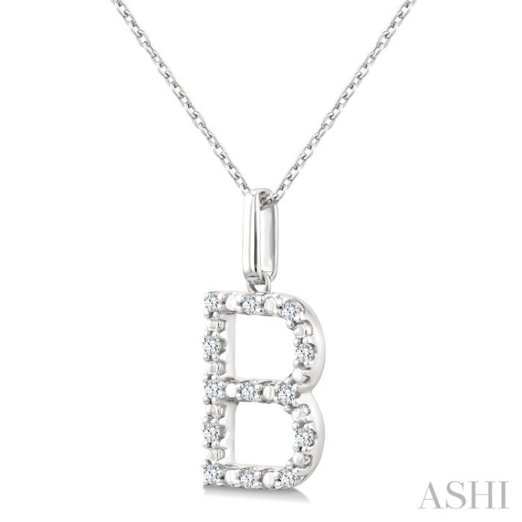 1/10 Ctw Initial 'B' Round Cut Diamond Fashion Pendant With Chain in Sterling Silver