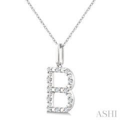 1/10 Ctw Initial 'B' Round Cut Diamond Fashion Pendant With Chain in Sterling Silver