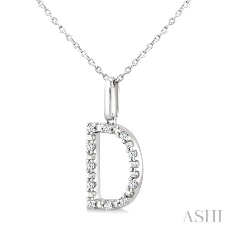 1/10 Ctw Initial 'D' Round Cut Diamond Fashion Pendant With Chain in Sterling Silver