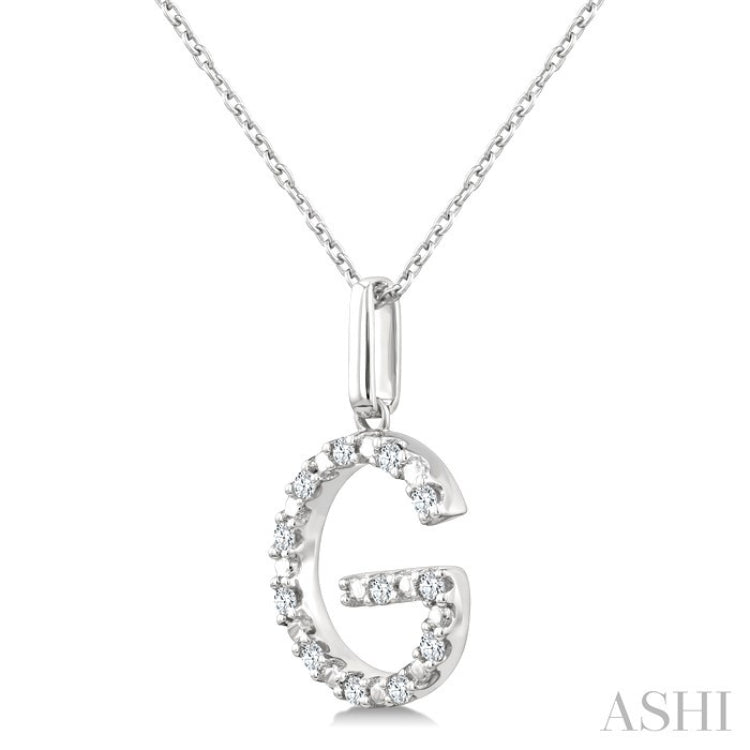 1/10 Ctw Initial 'G' Round Cut Diamond Fashion Pendant With Chain in Sterling Silver