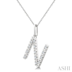 1/10 Ctw Initial 'N' Round Cut Diamond Fashion Pendant With Chain in Sterling Silver