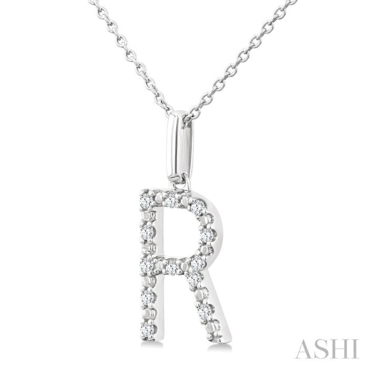 1/10 Ctw Initial 'R' Round Cut Diamond Fashion Pendant With Chain in Sterling Silver