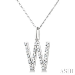 1/8 Ctw Initial 'W' Round Cut Diamond Fashion Pendant With Chain in Sterling Silver