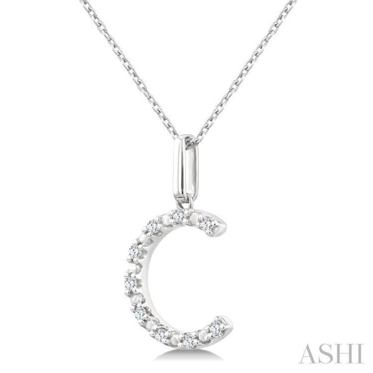 1/20 Ctw Initial 'C' Round Cut Diamond Fashion Pendant With Chain in Sterling Silver
