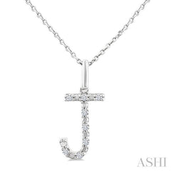 1/20 Ctw Initial 'J' Round Cut Diamond Fashion Pendant With Chain in Sterling Silver
