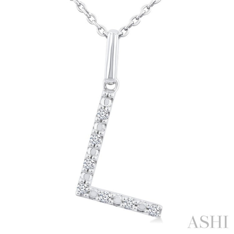 1/20 Ctw Initial 'L' Round Cut Diamond Fashion Pendant With Chain in Sterling Silver