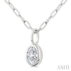 1/5 Ctw Oval Cut Bezel Set Diamond Fashion Pendant With Paperclip Chain in 14K White Gold