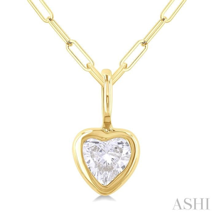 1/5 Ctw Heart Shape Bezel Set Diamond Fashion Pendant With Paperclip Chain in 14K Yellow Gold