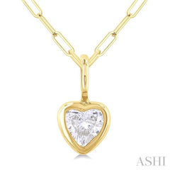 1/5 Ctw Heart Shape Bezel Set Diamond Fashion Pendant With Paperclip Chain in 14K Yellow Gold