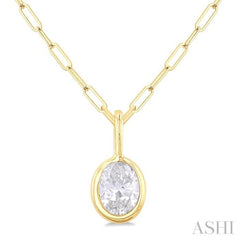 1/5 Ctw Oval Cut Bezel Set Diamond Fashion Pendant With Paperclip Chain in 14K Yellow Gold