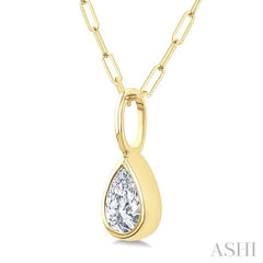 1/5 Ctw Pear Cut Bezel Set Diamond Fashion Pendant With Paperclip Chain in 14K yellow Gold