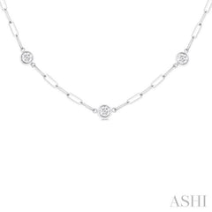 1 Ctw Bezel Set Round Cut Diamond Paperclip Station Necklace in 14K White Gold