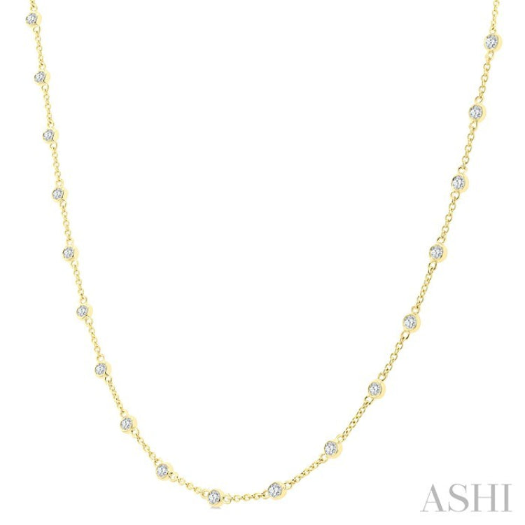 1 Ctw Bezel Set Round Cut Diamond Station Necklace in 14K Yellow Gold